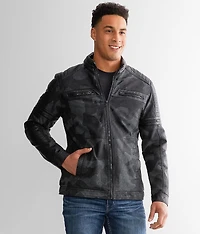 Faux Leather Hooded Jacket
