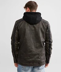 Washed Faux Leather Hooded Jacket