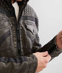 Washed Faux Leather Hooded Jacket