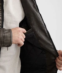 Washed Faux Leather Hooded Jacket