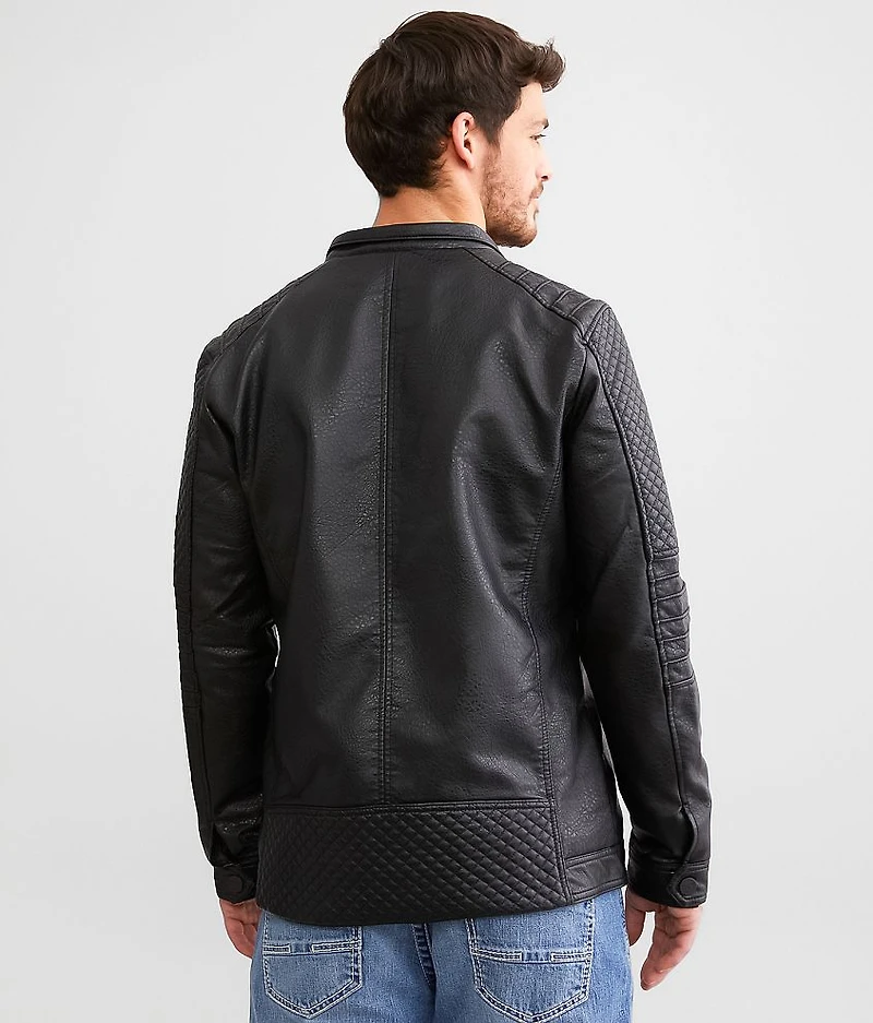 Faux Leather Hooded Jacket