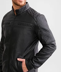 Faux Leather Hooded Jacket