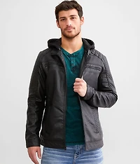 Faux Leather Hooded Jacket