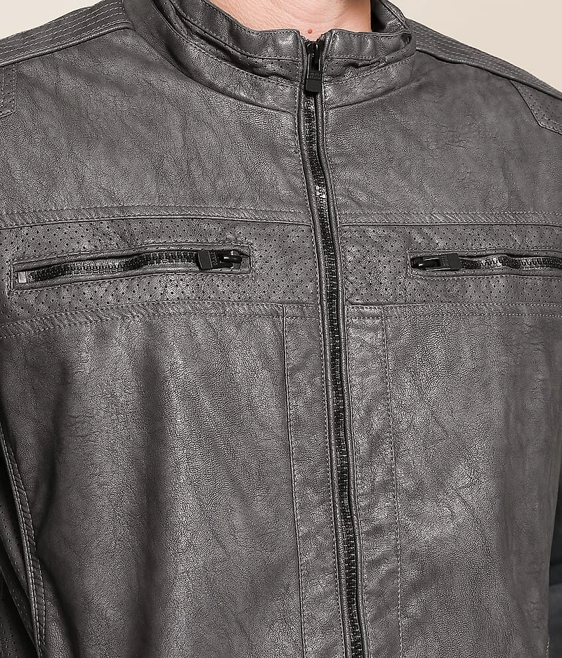 Distressed Faux Leather Jacket