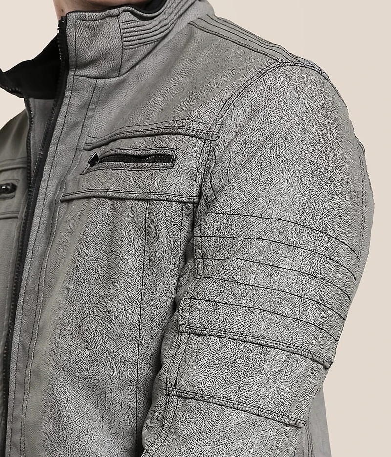 Distressed Faux Leather Hooded Jacket