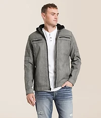 Distressed Faux Leather Hooded Jacket