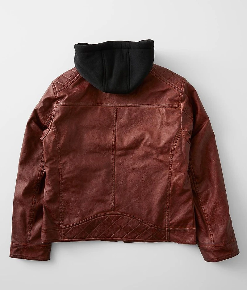 Boys - Faux Leather Hooded Jacket