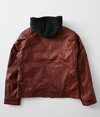 Boys - Faux Leather Hooded Jacket