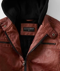 Boys - Faux Leather Hooded Jacket