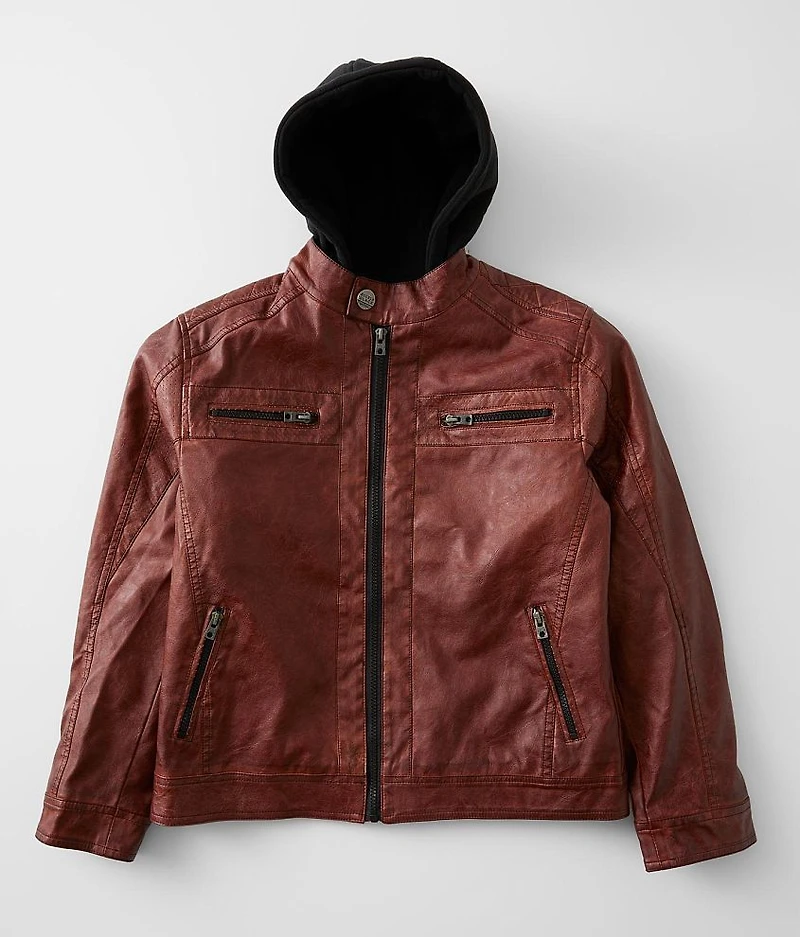 Boys - Faux Leather Hooded Jacket
