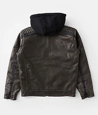 Boys - Washed Faux Leather Hooded Jacket