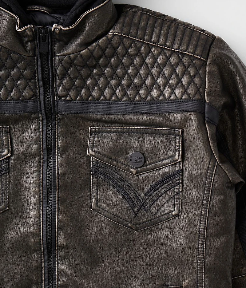Boys - Washed Faux Leather Hooded Jacket