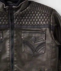 Boys - Washed Faux Leather Hooded Jacket