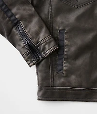 Boys - Washed Faux Leather Hooded Jacket