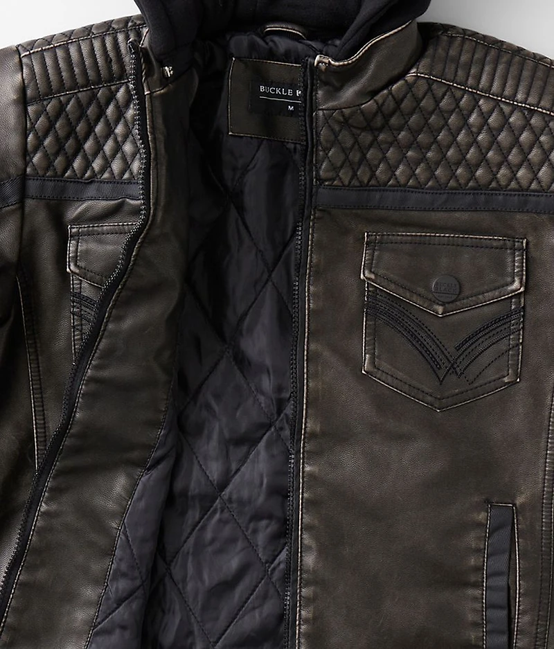 Boys - Washed Faux Leather Hooded Jacket