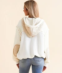 Pieced Raw Edge Waffle Hooded Jacket