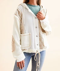 Pieced Raw Edge Waffle Hooded Jacket