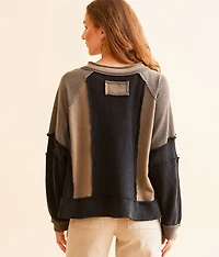 Pieced Split Neck Oversized Top