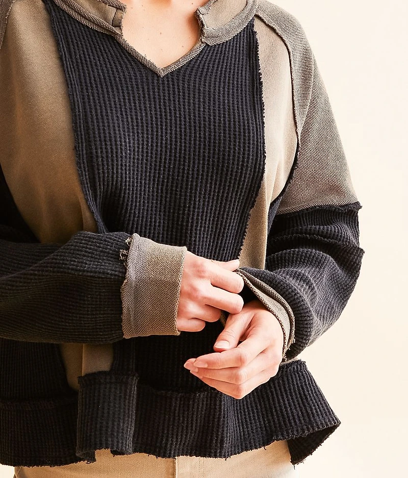 Pieced Split Neck Oversized Top