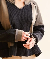 Pieced Split Neck Oversized Top