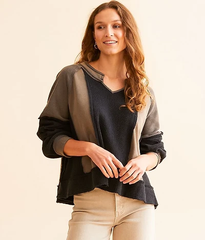 Pieced Split Neck Oversized Top