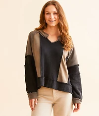 Pieced Split Neck Oversized Top