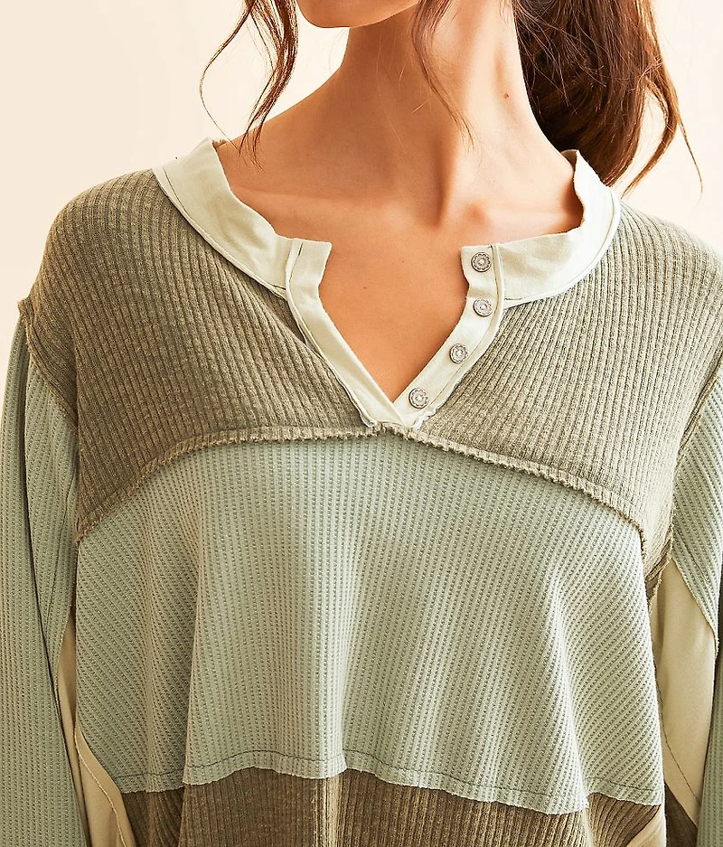 Pieced Faux Henley Top