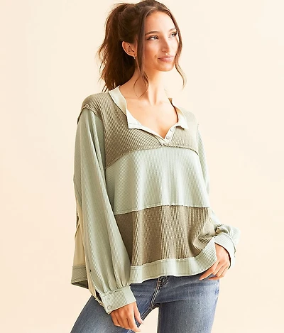 Pieced Faux Henley Top
