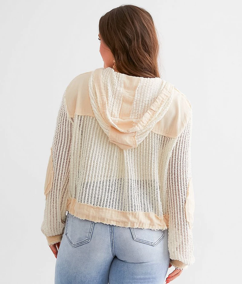 Pieced Crochet Hooded Jacket