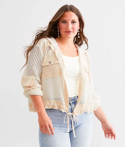 Pieced Crochet Hooded Jacket