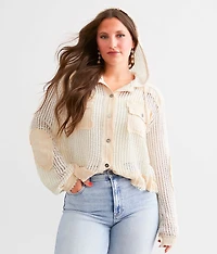 Pieced Crochet Hooded Jacket