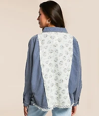 Pieced Floral Crochet Shirt