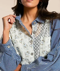 Pieced Floral Crochet Shirt