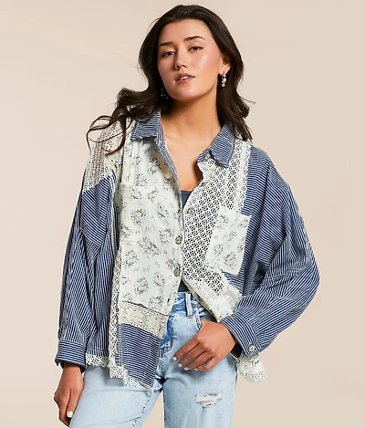 Pieced Floral Crochet Shirt