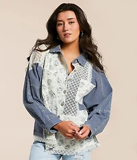 Pieced Floral Crochet Shirt