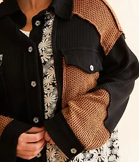 Pieced Floral Waffle Knit Shacket