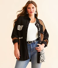 Pieced Floral Waffle Knit Shacket