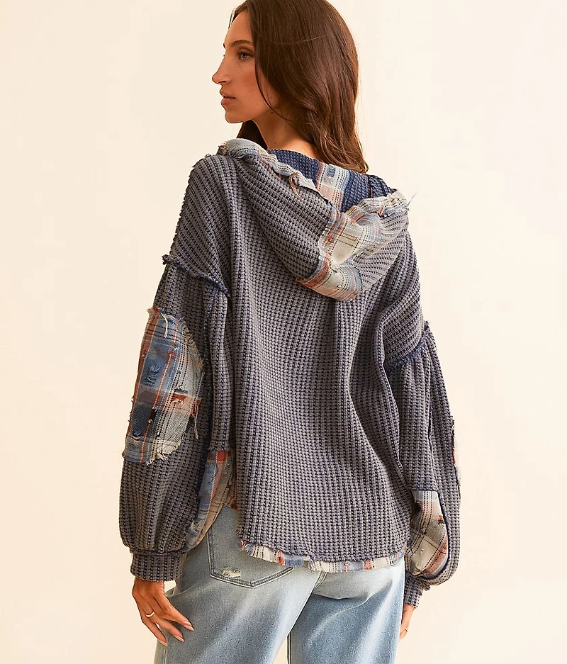 Pieced Plaid Hooded Shacket