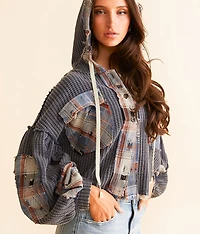 Pieced Plaid Hooded Shacket