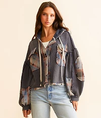 Pieced Plaid Hooded Shacket