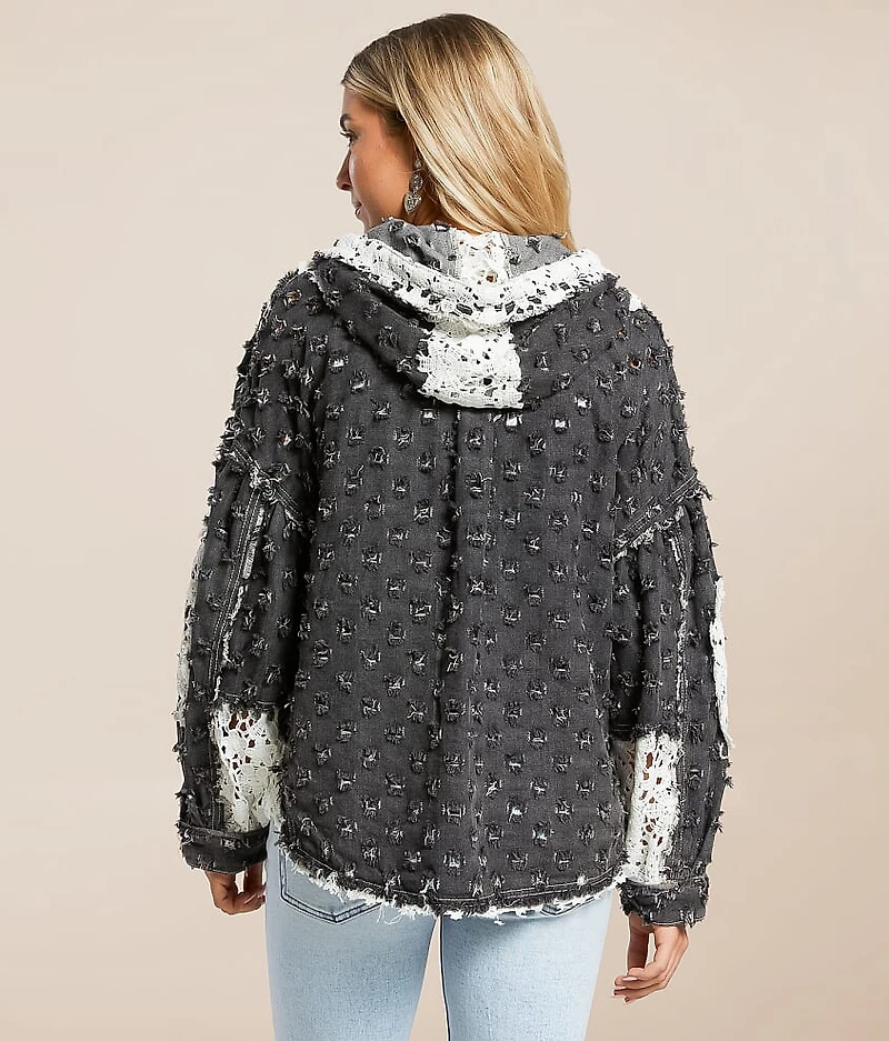 Pieced Crochet Hooded Shacket