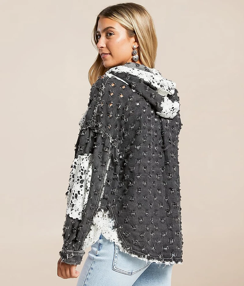 Pieced Crochet Hooded Shacket
