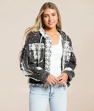Pieced Crochet Hooded Shacket