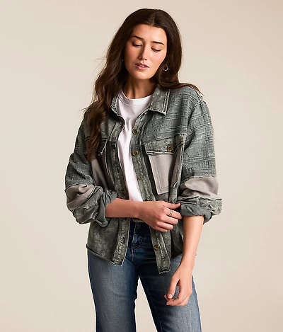 Washed Raw Edge Oversized Shacket