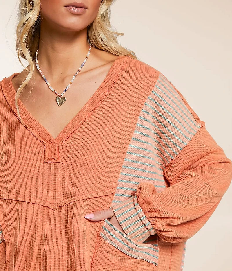 Waffle Knit Striped Top