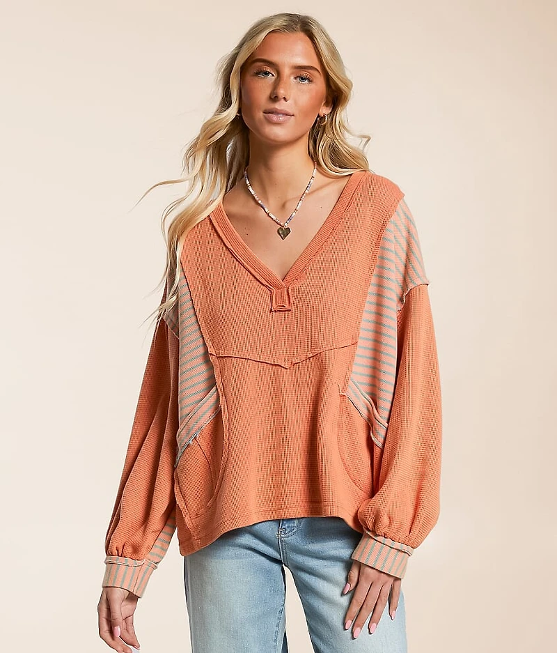 Waffle Knit Striped Top