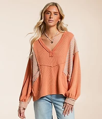 Waffle Knit Striped Top