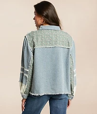 Pieced Floral Denim Oversized Shirt