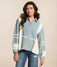 Pieced Floral Denim Oversized Shirt