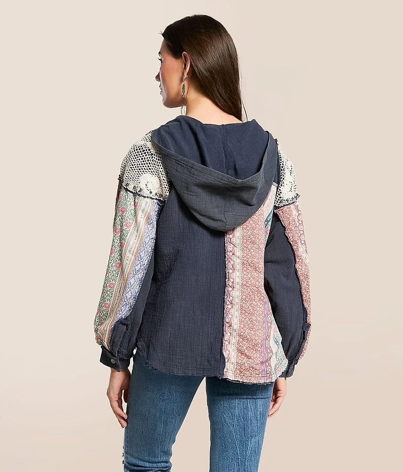 Pieced Floral Hooded Baby Doll Henley